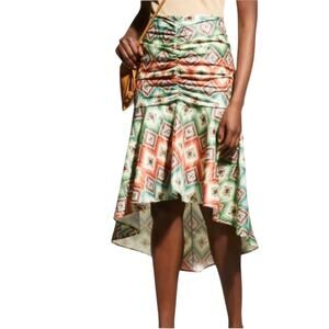 *NWOT Autumn Adeigbo Soraya Geometric-Print Ruched Midi Skirt – Sz 8